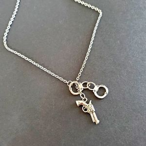Handcuffs and Gun Police Charm Necklace